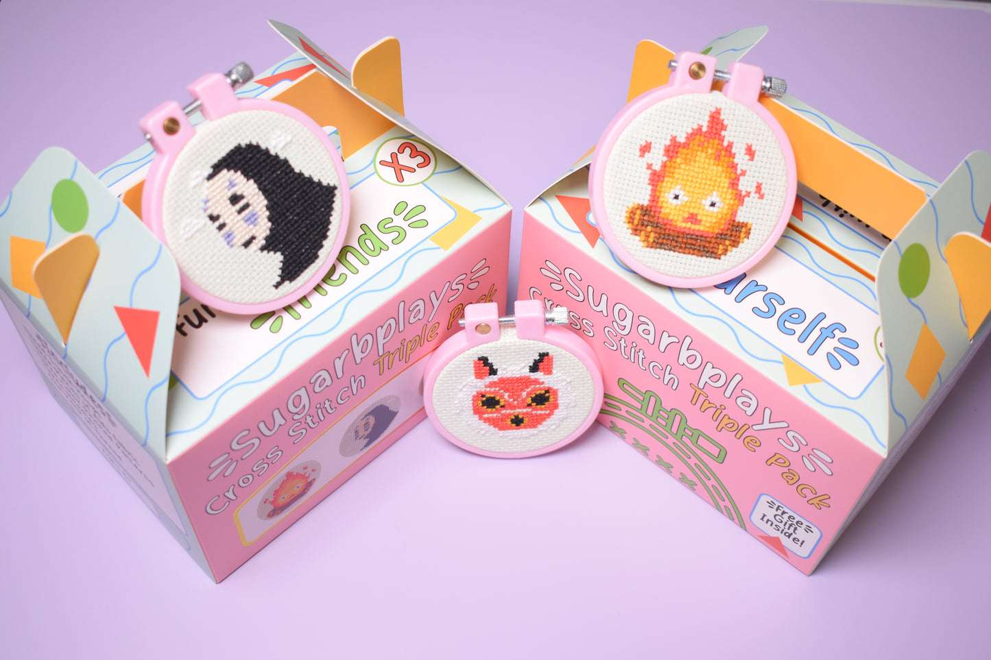 Studio Ghibli - No Face, Mononoke, Calcifer Triple Pack Cross Stitch Kit