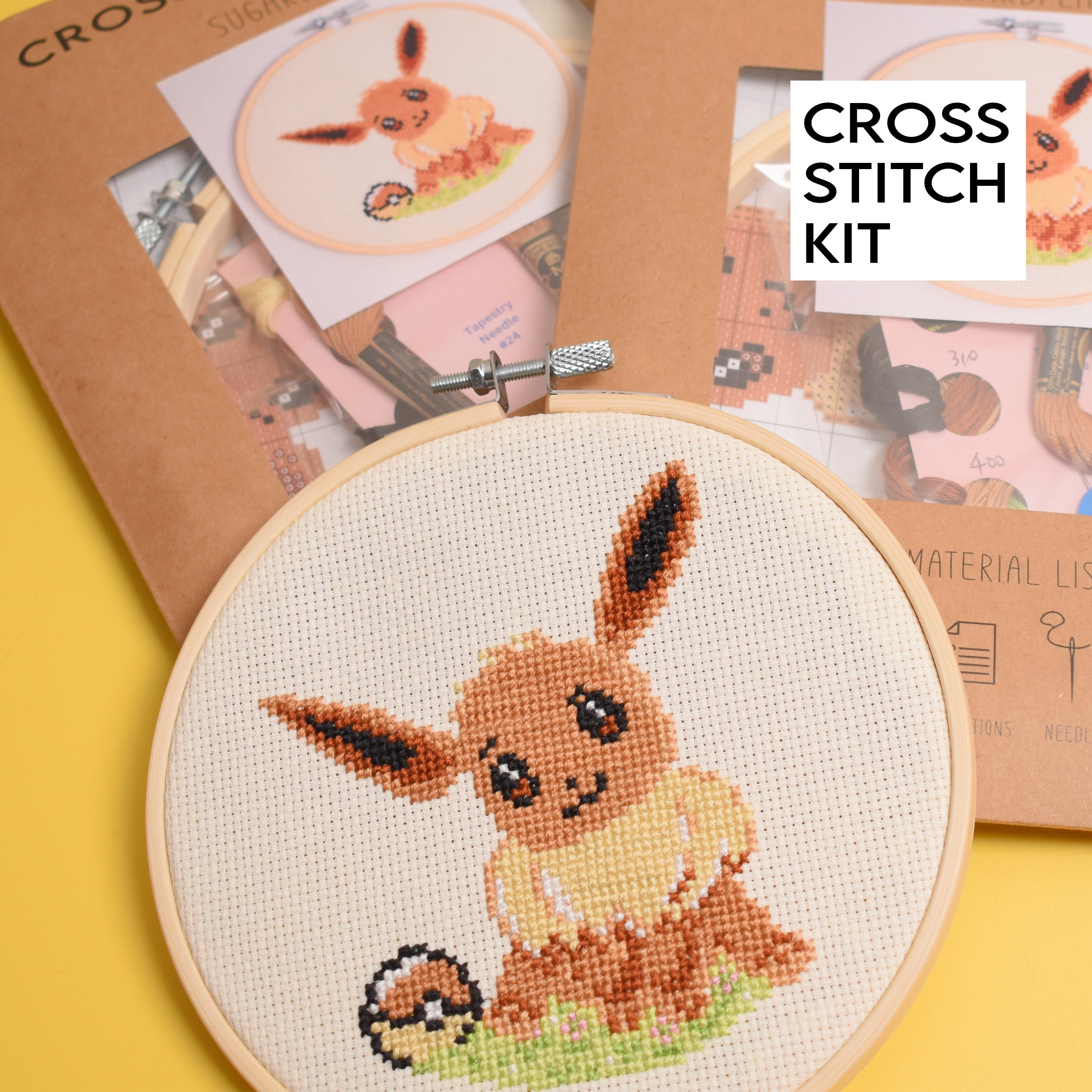 Eevee Pokemon Cross Stitch Kit Sugarbplays eevee-pokemon-cross-stitch-kit-sugarbplays