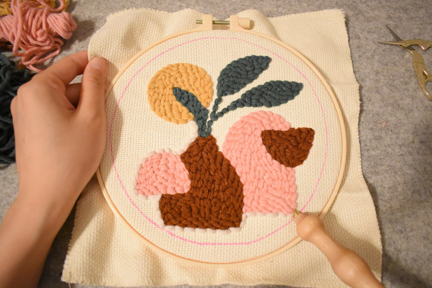 Beginner Friendly Punch Needle Full Kit, Punch Needle Craft Gift, DIY Starter Rug Hooking Kit(video tutorial included), Punch Needle Gift