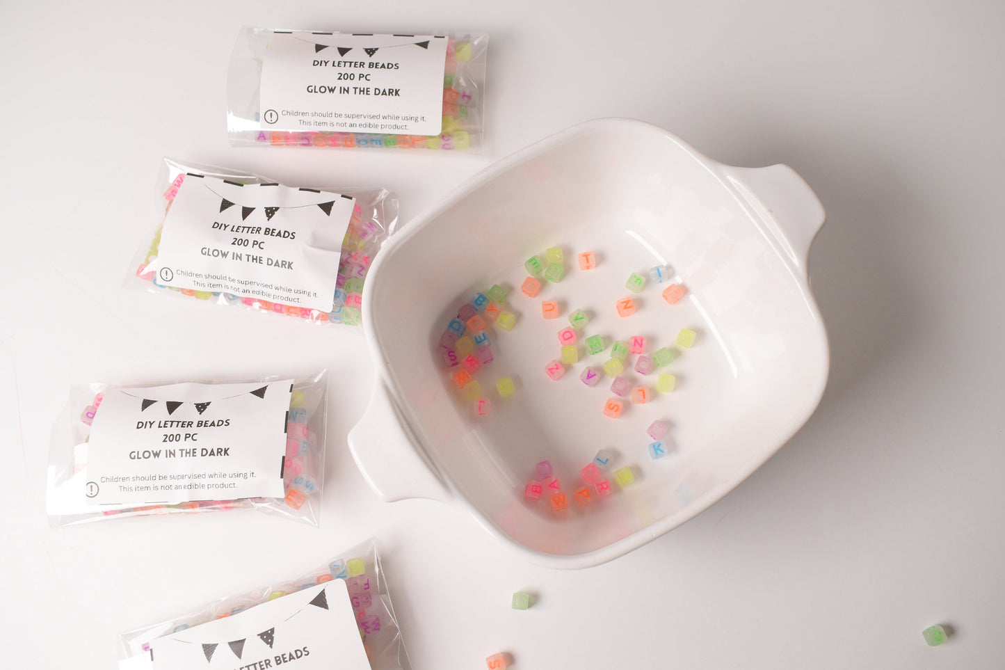 Glow in The Dark Letter Beads (200pc), square letter Beads, DIY Bracelet Beads, Necklace Making, Jewelry Making, Friendship Bracelets