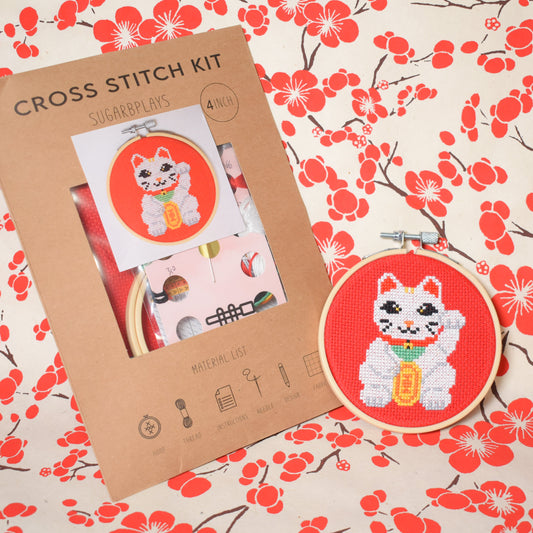 Lucky Cat Cross Stitch Kit