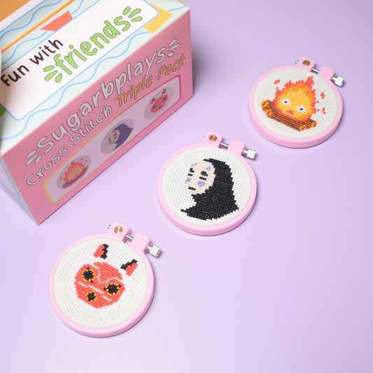 Studio Ghibli - No Face, Mononoke, Calcifer Triple Pack Cross Stitch Kit