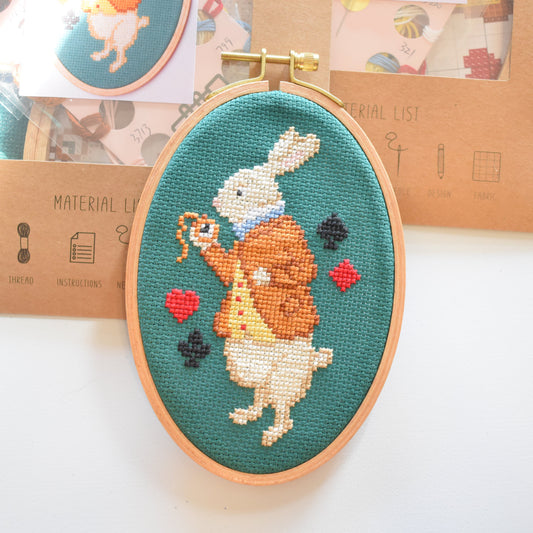 White Rabbit Alice in Wonderland Cross Stitch Kit - 6inch by 4 inch