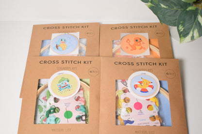 Holiday Bundle - Pokemon 4 Kanto Starter Cross Stitch Set (Pikachu, Bulbasaur, Charmander, Squirtle)