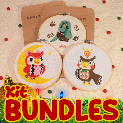 Kit Bundle - Animal Crossing Celeste, Blathers and Brewster Cross Stitch Kits