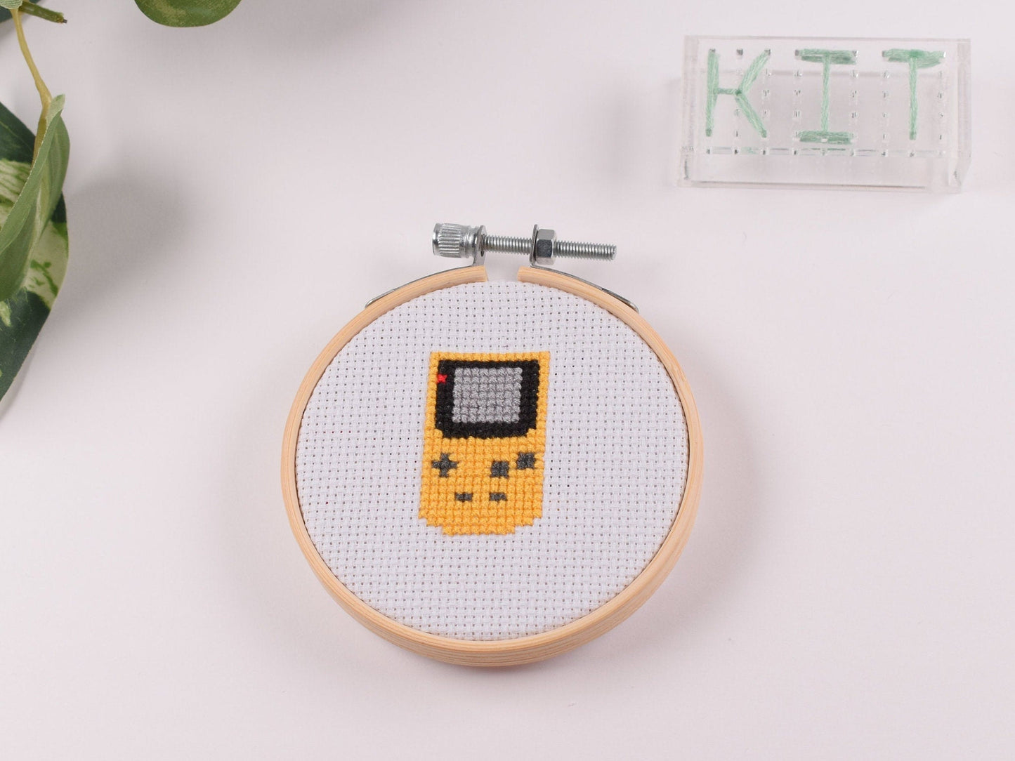 DIY Mini Cross stitch kit, Game boy yellow Craft Kit, Beginner friendly Embroidery kit, Video game retro gifts