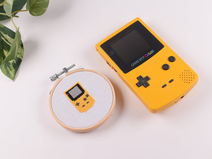 DIY Mini Cross stitch kit, Game boy yellow Craft Kit, Beginner friendly Embroidery kit, Video game retro gifts
