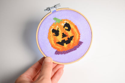 Halloween Pumpkin Cross Stitch Pattern, spooky Jack O Lantern Embroidery design, Halloween Needlepoint Pattern for Instant Download