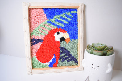 Beginner Punch Needle Kit Red Parrot, Punch Needle DIY Gift, Rug Hooking Kit