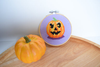 Halloween Pumpkin Cross Stitch Pattern, spooky Jack O Lantern Embroidery design, Halloween Needlepoint Pattern for Instant Download