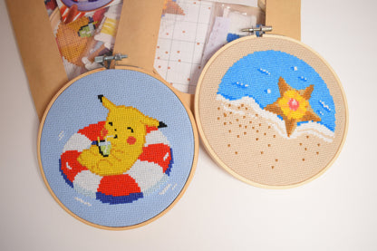 Pokemon Cross Stitch Kits (2 pack), Pokémon Embroidery Patterns, Pikachu and Staryu Set. Pokémon Gifts