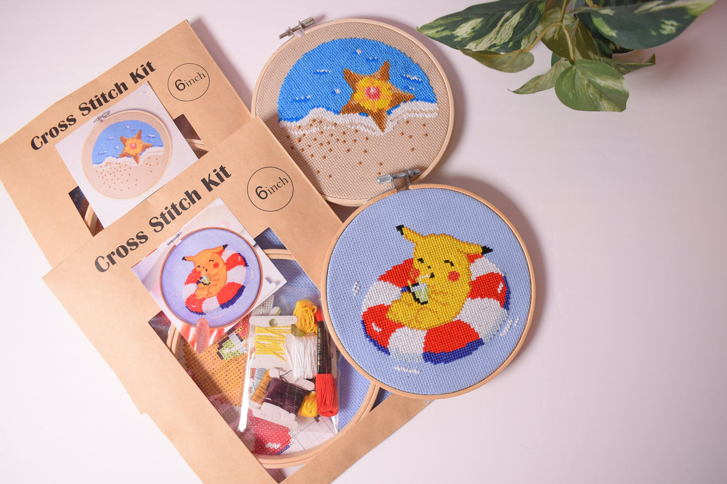 Pokemon Cross Stitch Kits (2 pack), Pokémon Embroidery Patterns, Pikachu and Staryu Set. Pokémon Gifts