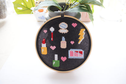 Beauty Makeup Cross Stitch Pattern- 6inch hoop needed Digital Download, Nail Polish Pattern