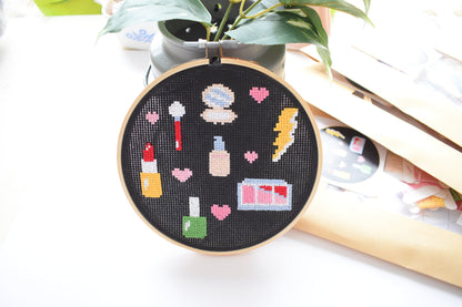 Beauty Makeup Cross Stitch Pattern- 6inch hoop needed Digital Download, Nail Polish Pattern