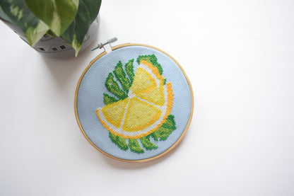 Monstera Leaf Cross Stitch PDF Digital Pattern, Lemon Cross Stitch Pattern, Monstera Leaf embroidery pattern, Plants Pattern,