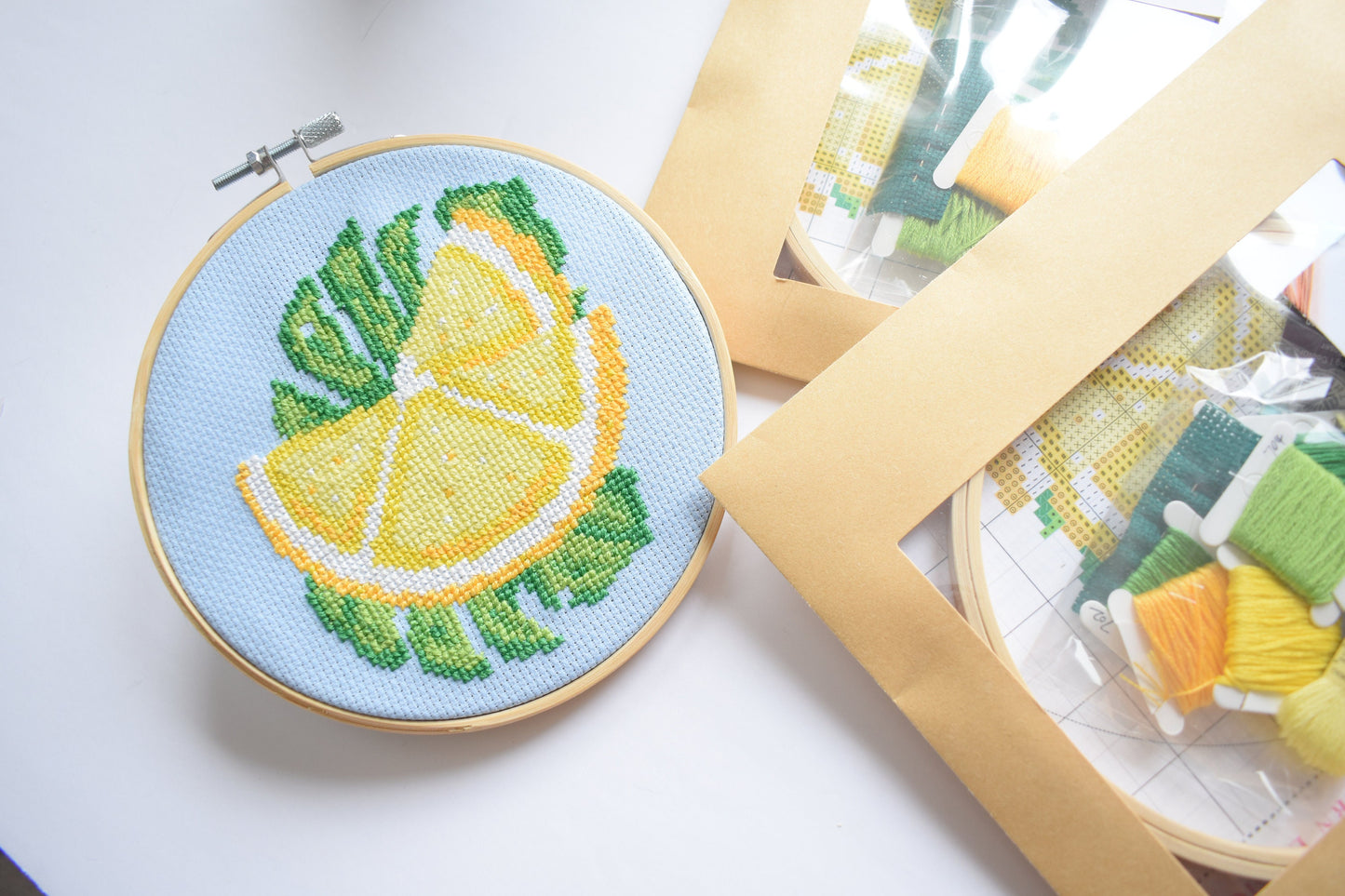 Lemon Monstera Leaf Cross Stitch Kit