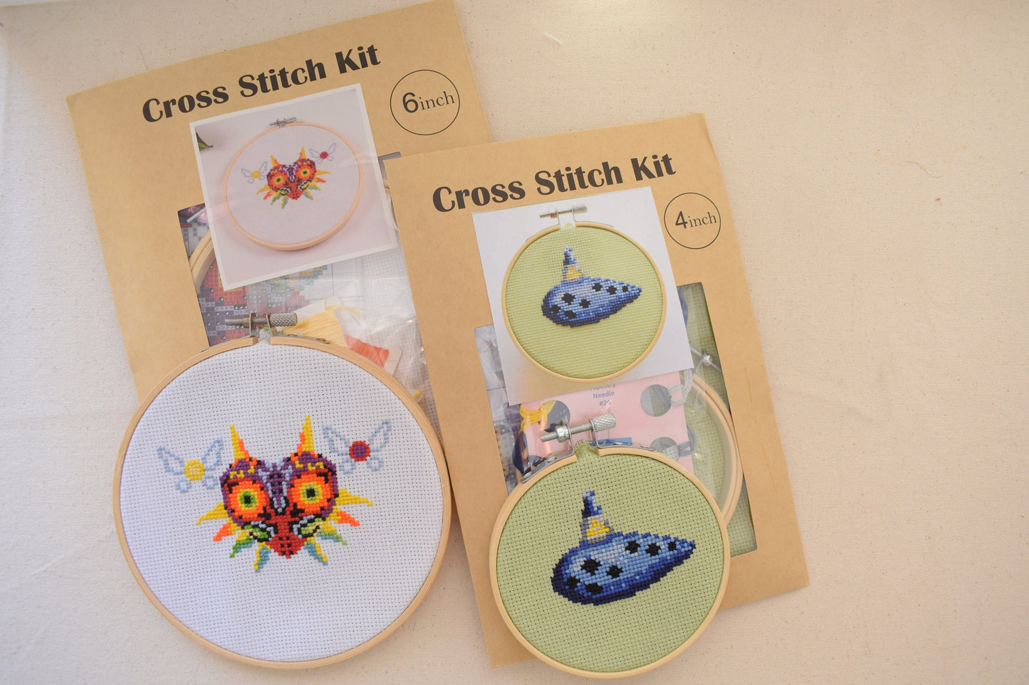 Legend of Zelda Cross Stitch Kits (2pack), Majora's Mask and Ocarina Cross Stitch Kit (6inch and 4inch)