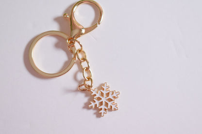 Snow Flake Enamel Keychain, Gold Tone Keychain Clasp, Keychain Ring Supply