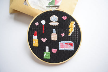 Beauty Makeup Cross Stitch Pattern- 6inch hoop needed Digital Download, Nail Polish Pattern