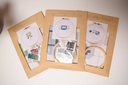 Mini Cross Stitch kits (3pack), 3inch Retro Hobby Craft Kits, Beginner Friendly DIY Kits, Game boy original, Game boy advance, SNES)