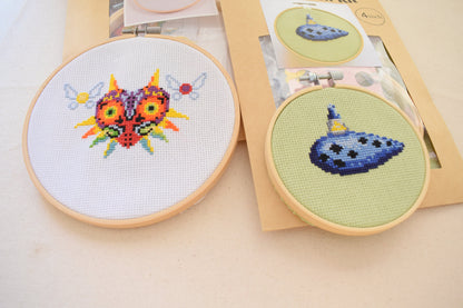 Legend of Zelda Cross Stitch Kits (2pack), Majora's Mask and Ocarina Cross Stitch Kit (6inch and 4inch)