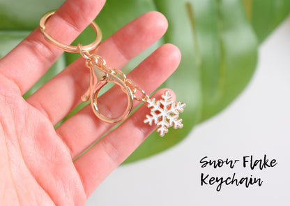 Snow Flake Enamel Keychain, Gold Tone Keychain Clasp, Keychain Ring Supply