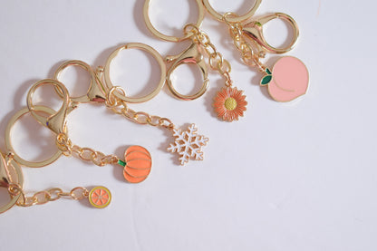 Snow Flake Enamel Keychain, Gold Tone Keychain Clasp, Keychain Ring Supply