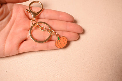 Halloween Pumpkin Enamel Keychain, sparkling gold pumpkin Keychain Clasp, Keychain Ring Supply