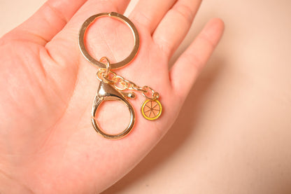 Orange Slice Gold Keychain Clasp, Circtus Keychain Ring, small orange enamel charms for keychain supply