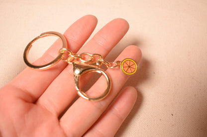 Orange Slice Gold Keychain Clasp, Circtus Keychain Ring, small orange enamel charms for keychain supply