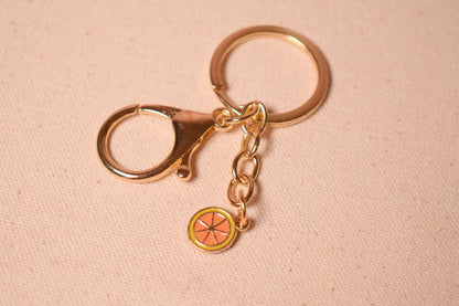 Orange Slice Gold Keychain Clasp, Circtus Keychain Ring, small orange enamel charms for keychain supply