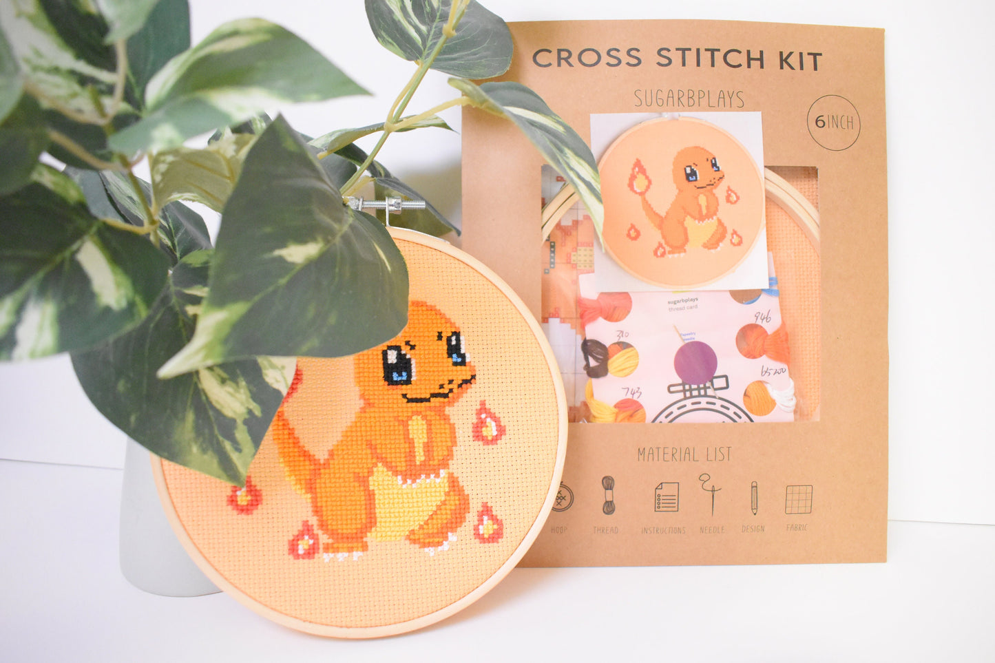 Pokémon Cross Stitch Craft Kit - 4 Kanto starter Pokémon, Pikachu, Bulbasaur, Charmander, Squirtle Kit Bundle, DIY Pokémon gift set,