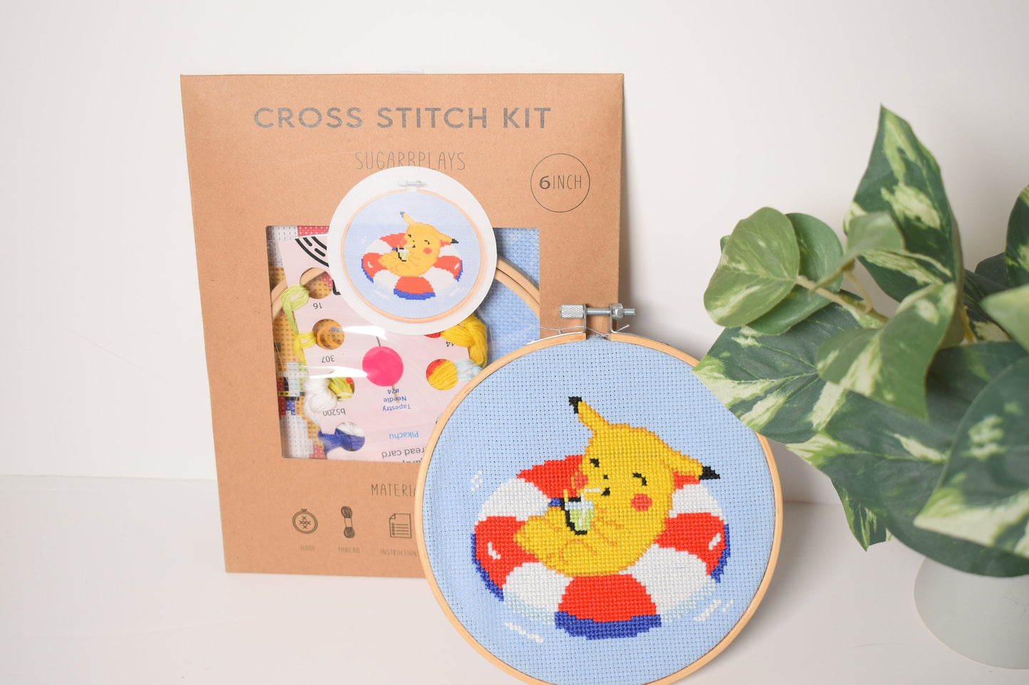 Pokémon Cross Stitch Craft Kit - 4 Kanto starter Pokémon, Pikachu, Bulbasaur, Charmander, Squirtle Kit Bundle, DIY Pokémon gift set,