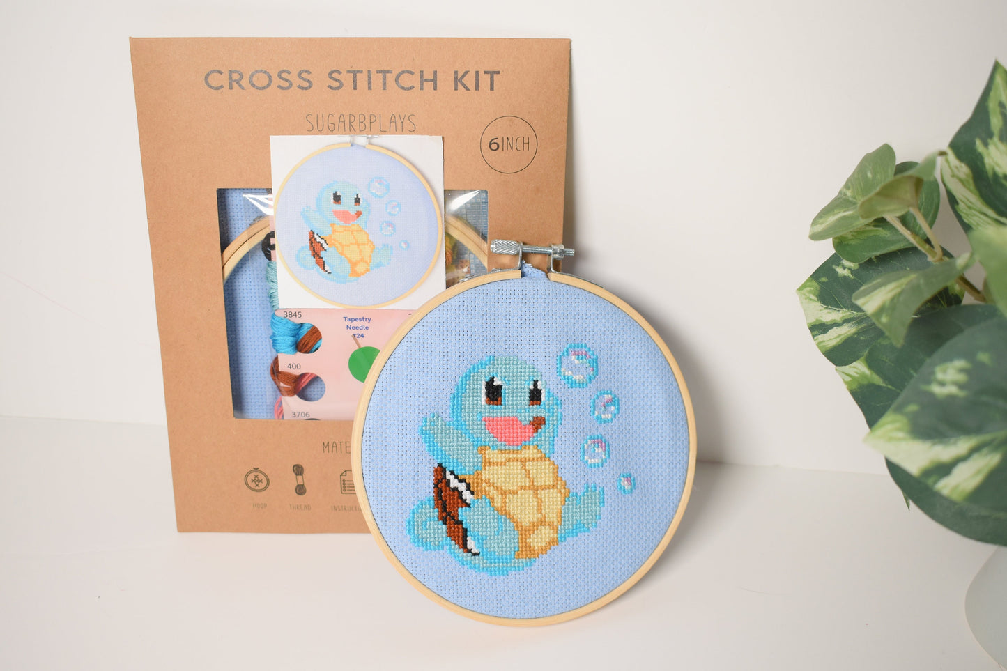 Pokémon Cross Stitch Craft Kit - 4 Kanto starter Pokémon, Pikachu, Bulbasaur, Charmander, Squirtle Kit Bundle, DIY Pokémon gift set,