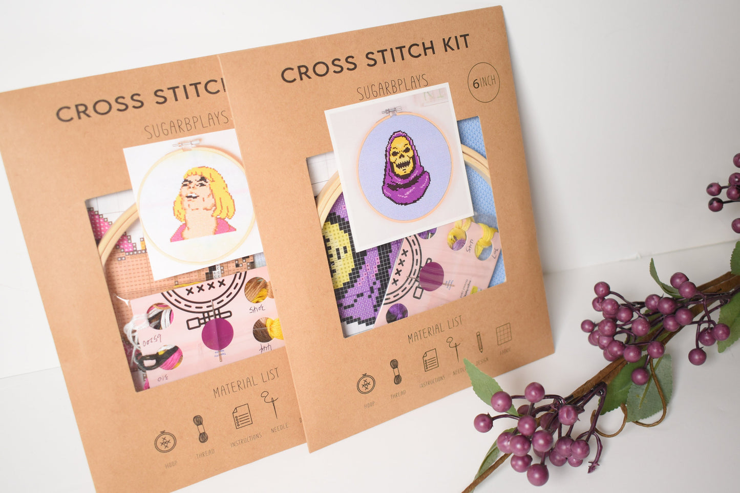 Nerdy Counted Cross Stitch Kits, Skeletor and He-Man Embroidery kits pack, Retro Comic Pattern, Superhero Masters of the Universe Gifts