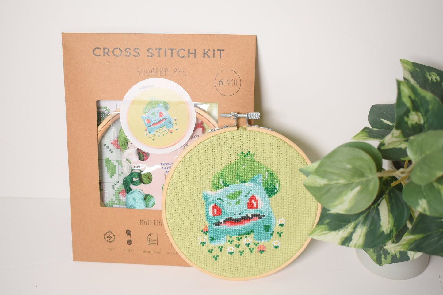 Pokémon Cross Stitch Craft Kit - 4 Kanto starter Pokémon, Pikachu, Bulbasaur, Charmander, Squirtle Kit Bundle, DIY Pokémon gift set,
