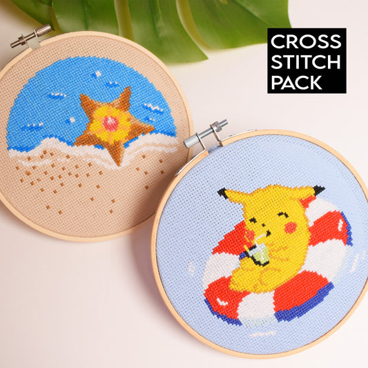Pokemon Cross Stitch Kits (2 pack), Pokémon Embroidery Patterns, Pikachu and Staryu Set. Pokémon Gifts