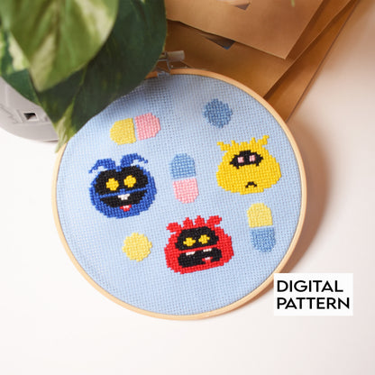 Dr. Mario Cross Stitch Digital Pattern for Instant Download, Dr. Mario 6 inch Pattern