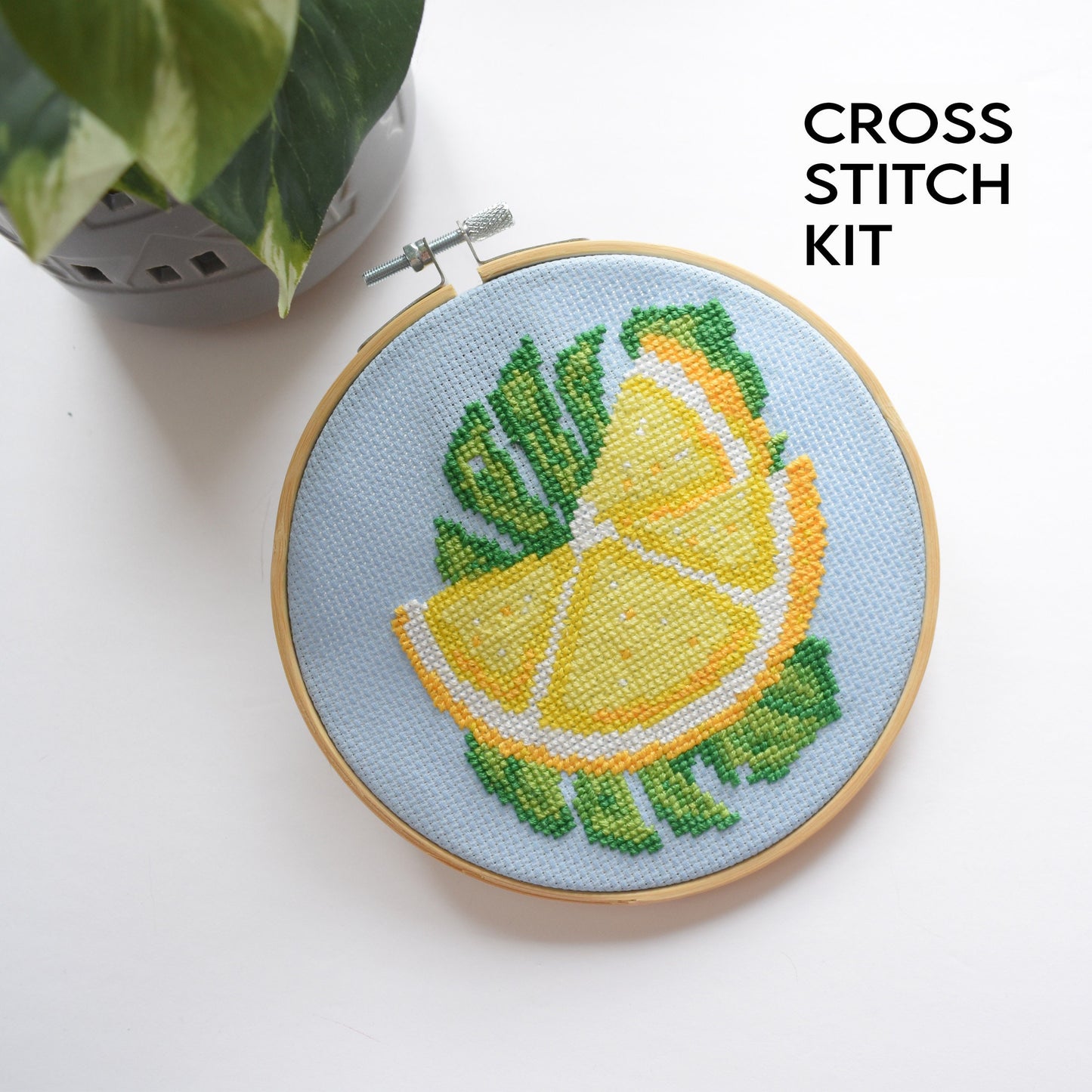 Lemon Monstera Leaf Cross Stitch Kit