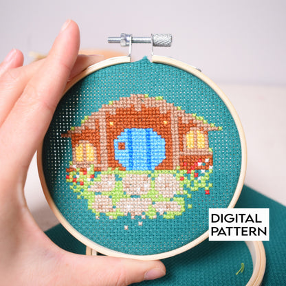 Hobbit Hole Hobbit bag end Cross Stitch pattern, LOTR lord the rings embroidery pattern for Instant download