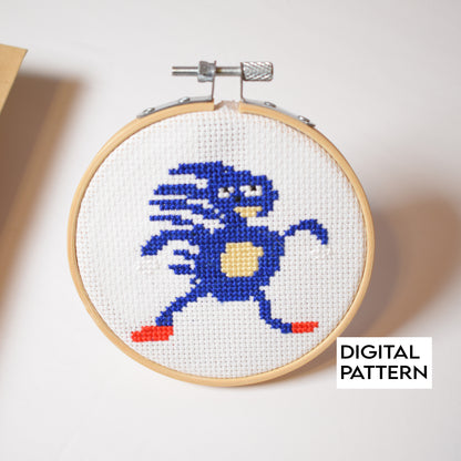 Funny Cross Stitch Pattern, Ugly Sonic Sanic Embroidery pattern, Nerdy Cross Stitch Pattern, mini stitch pattern
