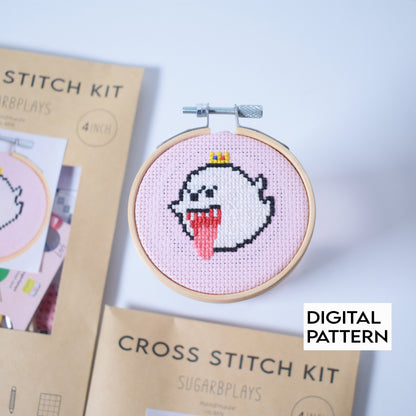 Mini ghost Cross Stitch Pattern, King Boo glow in the dark, Spooky Cross Stitch, Super Mario Pattern for instant download