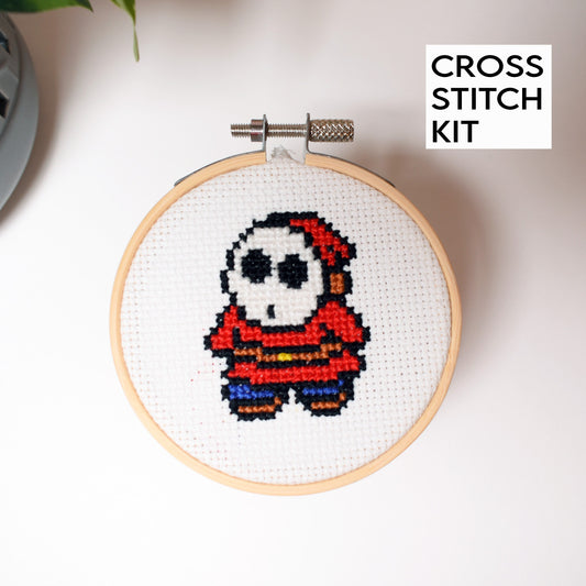 Super Mario Shy guy DIY mini cross stitch kit