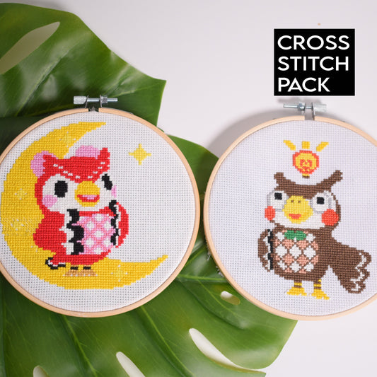 Animal Crossing Cross Stitch Kits Celeste and Blather Pack, Animal Crossing Embroidery kits, ACNH gifts, Animal Crossing craft patterns