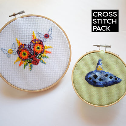 Legend of Zelda Cross Stitch Kits (2pack), Majora's Mask and Ocarina Cross Stitch Kit (6inch and 4inch)