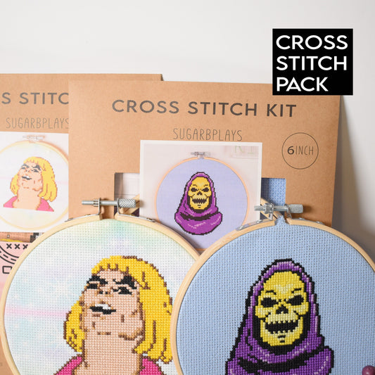 Nerdy Counted Cross Stitch Kits, Skeletor and He-Man Embroidery kits pack, Retro Comic Pattern, Superhero Masters of the Universe Gifts