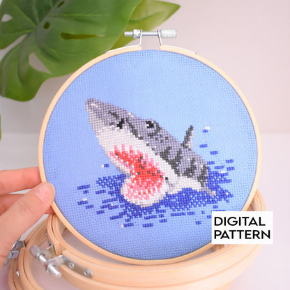Shark Jaws Cross Stitch Digital Pattern, Shark Jaws Embroidery pattern. movie cross stitch, Jaws pattern.