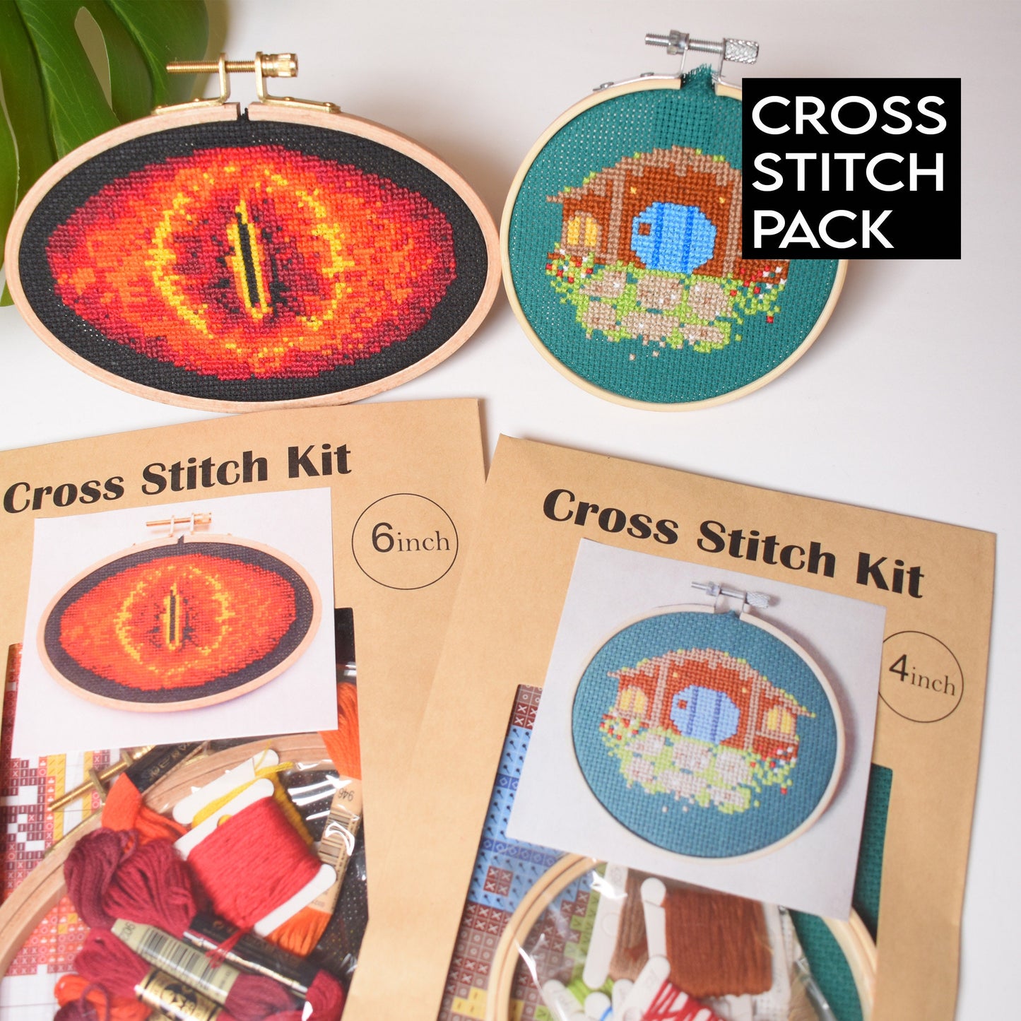 Lotr Cross Stitch Kits Duo Pack(2pack), Lotr Gifts, Lord of The Ring, Hobbit House hobbit bag end Stitch Kit, Nerdy Fantasy Embroidery Kit