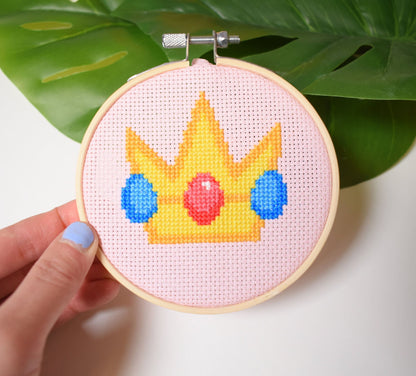 Princess Peach Cross Stitch Pattern, Super Mario Stitch Pattern, Pink Peach Crown Embroidery Digital Pattern