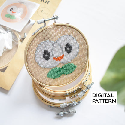 Pokemon Rowlet Cross Stitch Pattern, Rowlet Embroidery Digital Pattern, Pokemon Easy Cute Pattern Instant download